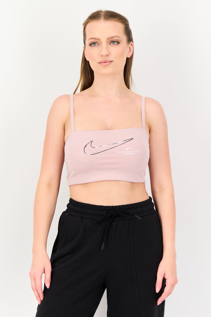 Nike Women Brand Logo Lightly Padded Sports Bra, Mauve - Image 1